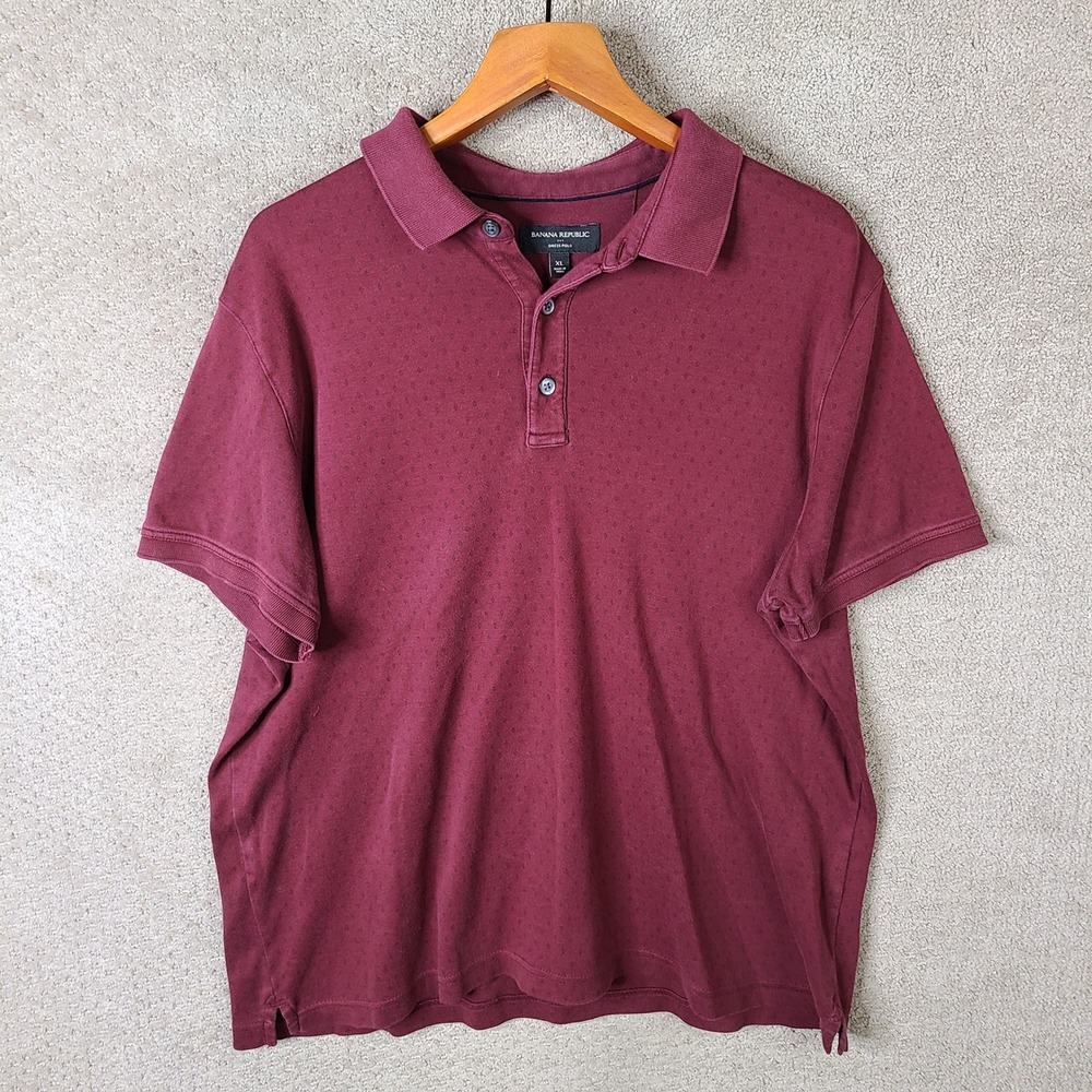 Banana Republic Shirt Mens XL Burgundy Geometric Dress Polo Short Sleeve Casual